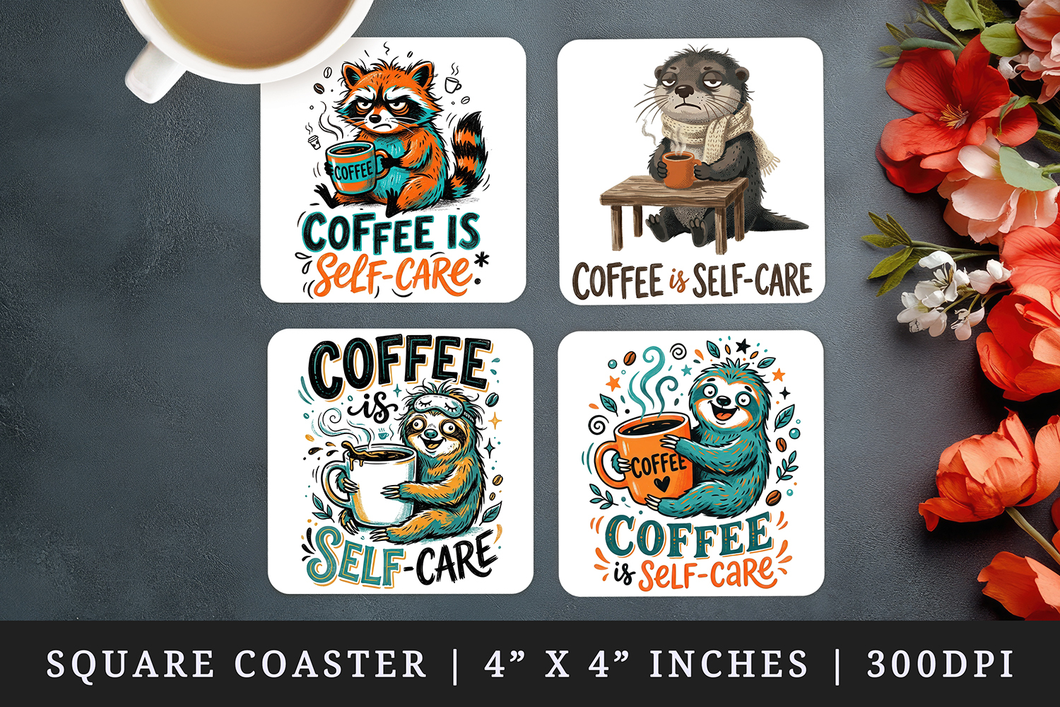 Coffee lover square coaster sublimation, coasters design product image 1