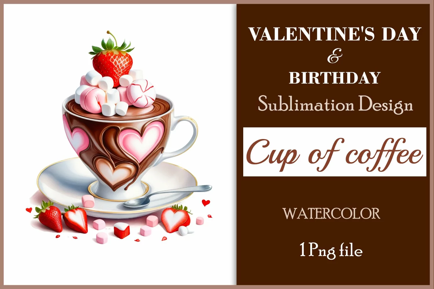 Watercolor clipart valentines day or birthday greeting card coffee mug or chocolate with hearts  on clear background. Romantic and flavorful illustration. High resolution and perfect quality for printing and sublimation.