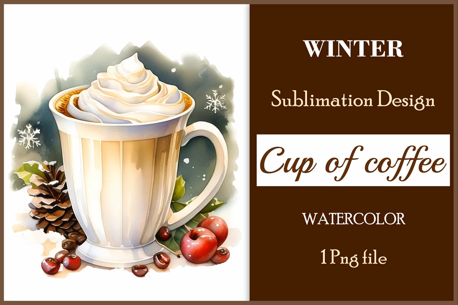 Watercolor clipart winter hot coffee mug or chocolate on clear background. Cozy and flavorful illustration. High resolution and perfect quality for printing and sublimation.