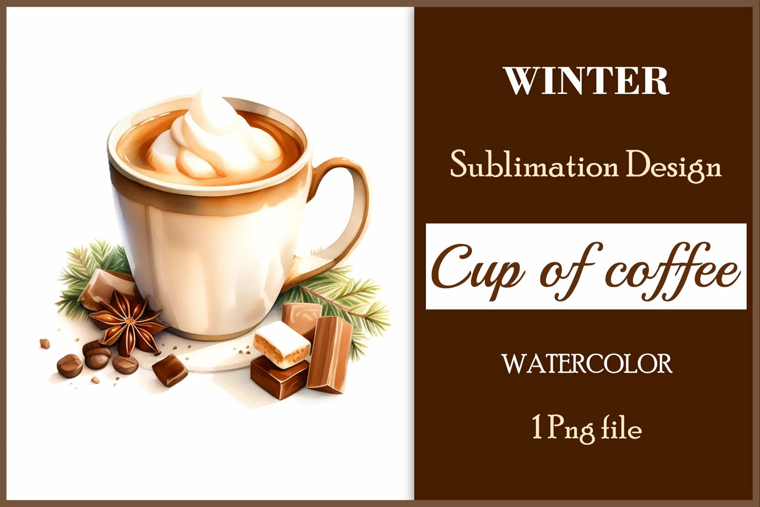 Watercolor clipart winter hot coffee mug or chocolate on clear background. Cozy and flavorful illustration. High resolution and perfect quality for printing and sublimation.