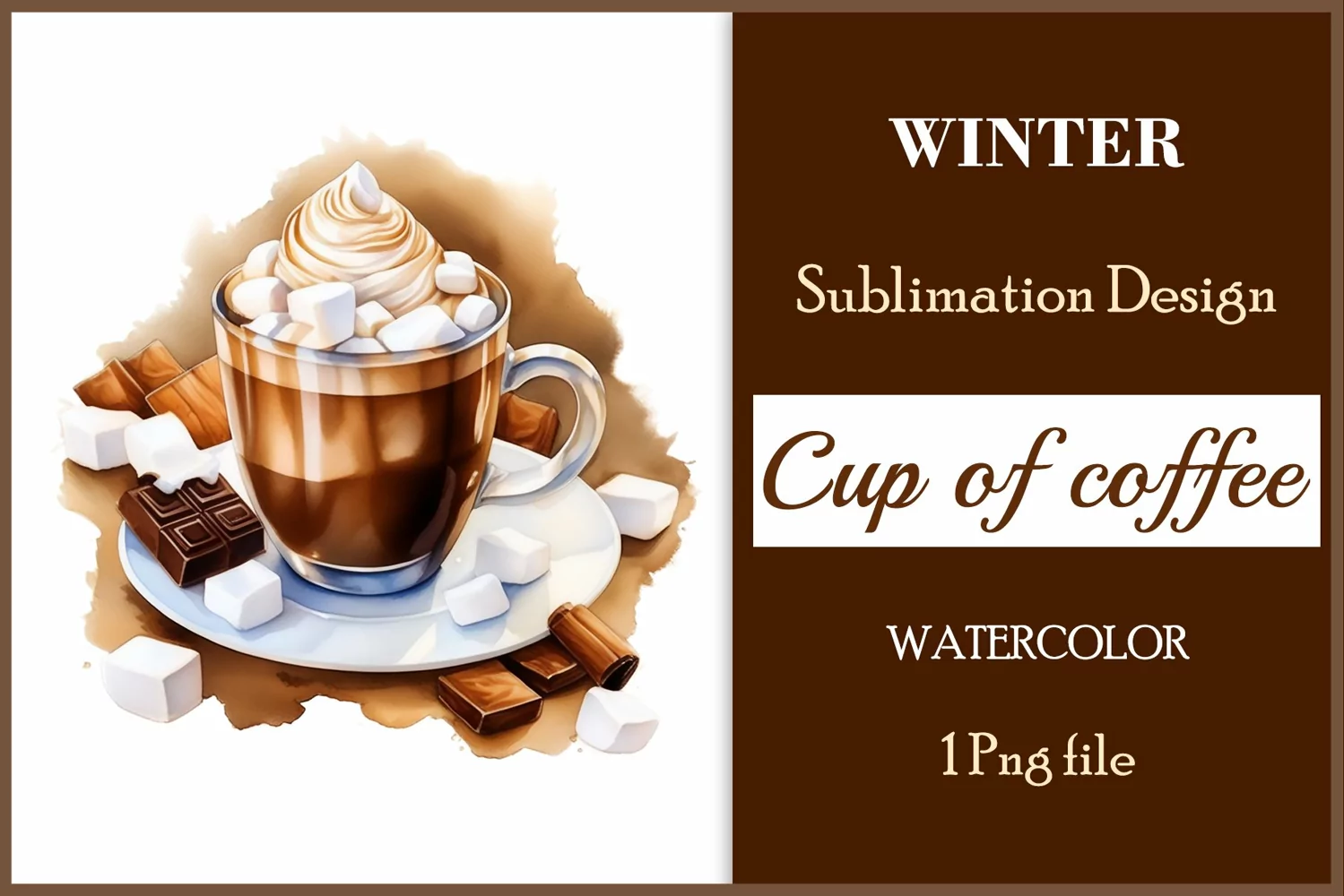 Watercolor clipart winter hot coffee mug or chocolate on clear background. Cozy and flavorful illustration. High resolution and perfect quality for printing and sublimation.