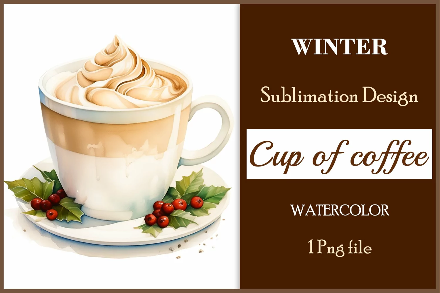 Watercolor clipart winter hot coffee mug or chocolate on clear background. Cozy and flavorful illustration. High resolution and perfect quality for printing and sublimation.