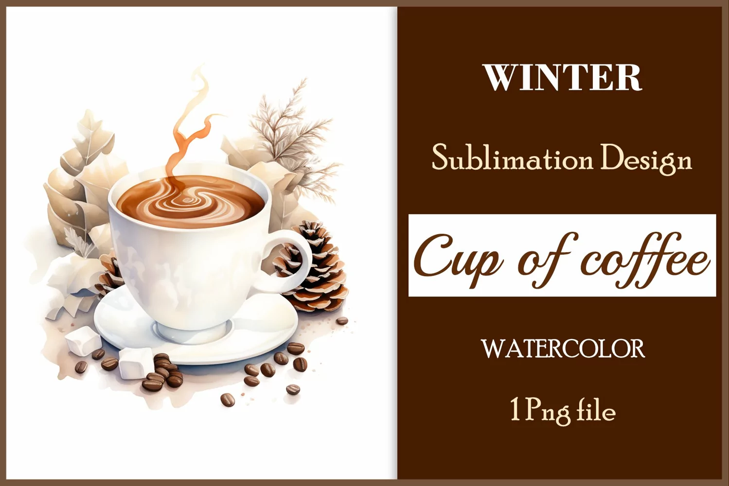 Watercolor clipart winter hot coffee mug or chocolate on clear background. Cozy and flavorful illustration. High resolution and perfect quality for printing and sublimation.