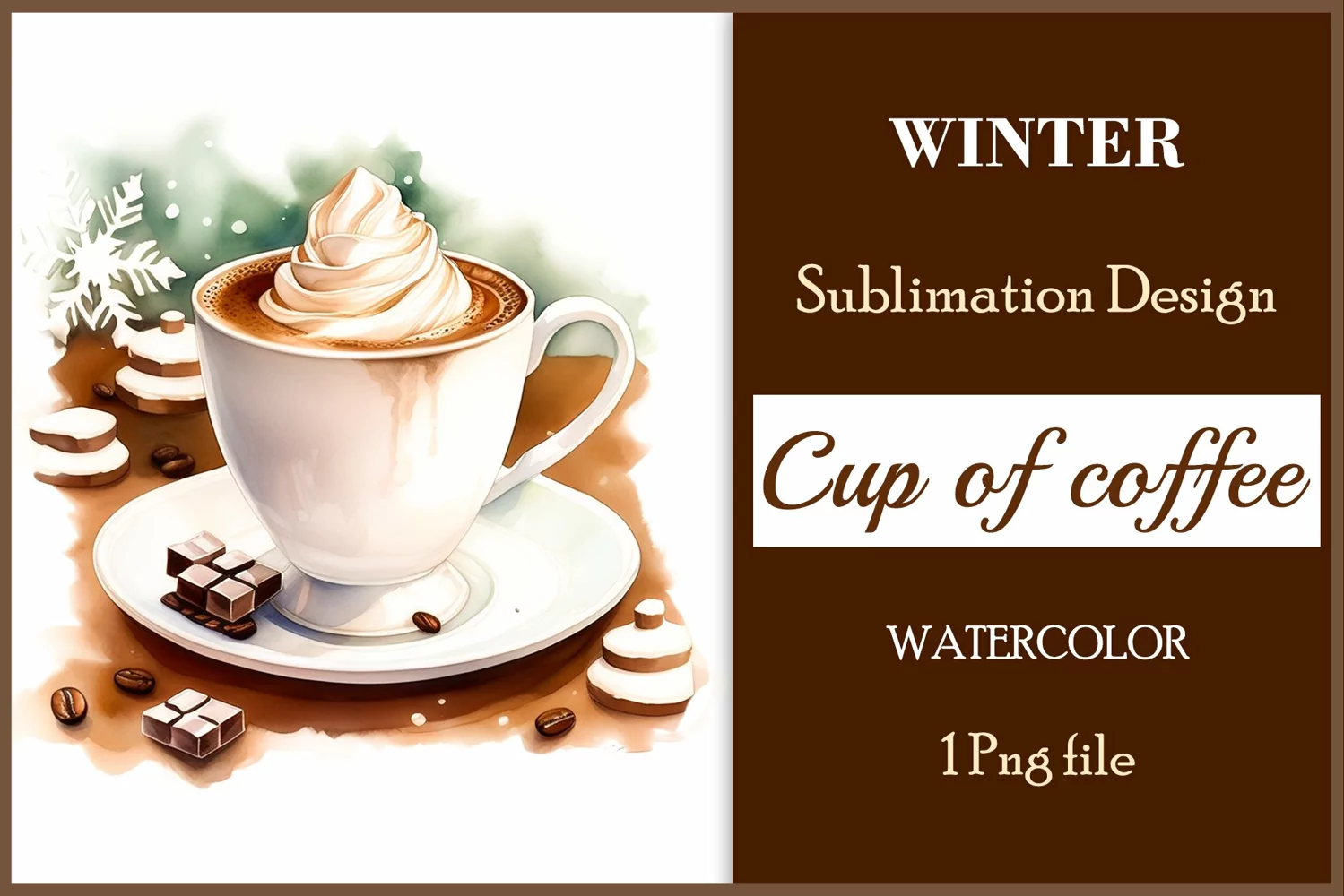 Watercolor clipart winter hot coffee mug or chocolate on clear background. Cozy and flavorful illustration. High resolution and perfect quality for printing and sublimation.