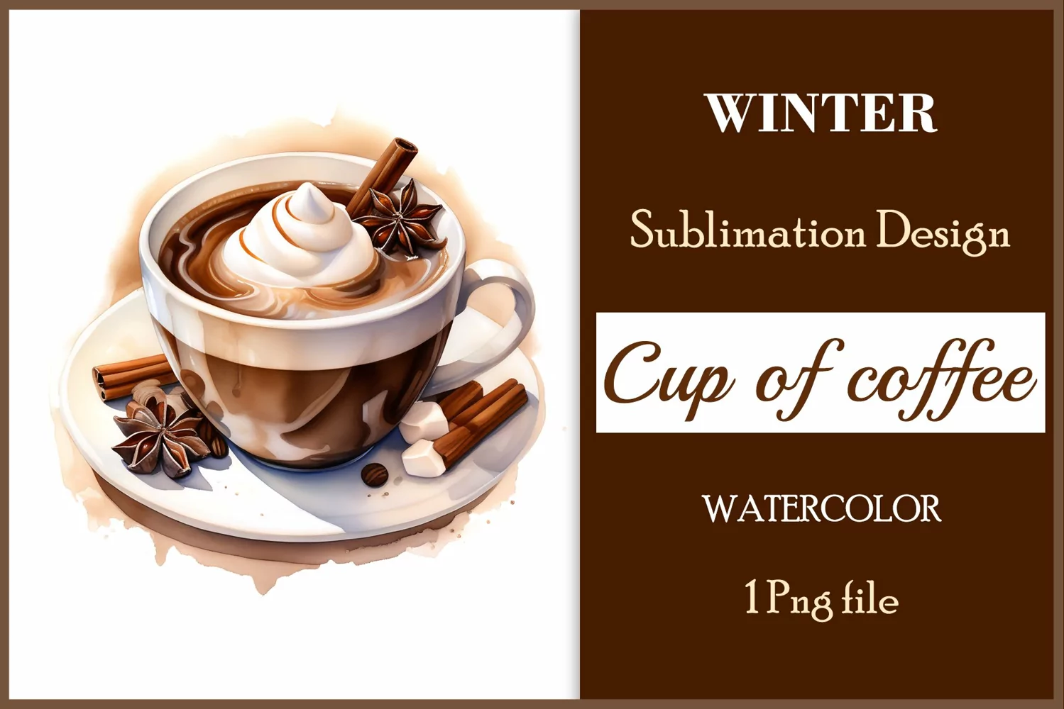 Watercolor clipart winter hot coffee mug or chocolate on clear background. Cozy and flavorful illustration. High resolution and perfect quality for printing and sublimation.
