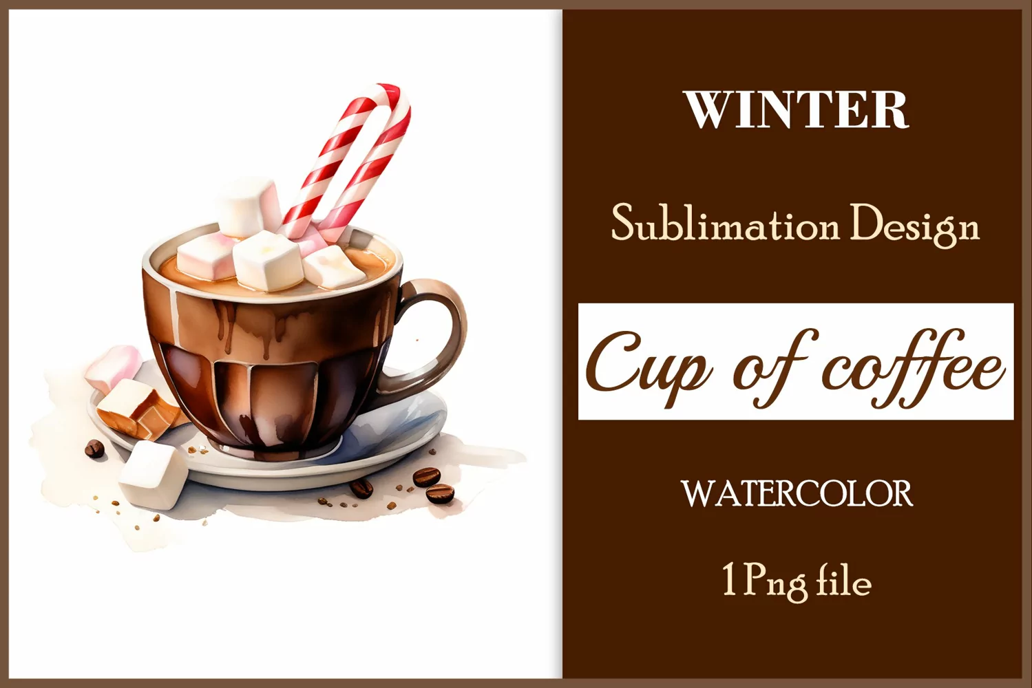 Watercolor clipart winter hot coffee mug or chocolate on clear background. Cozy and flavorful illustration. High resolution and perfect quality for printing and sublimation.