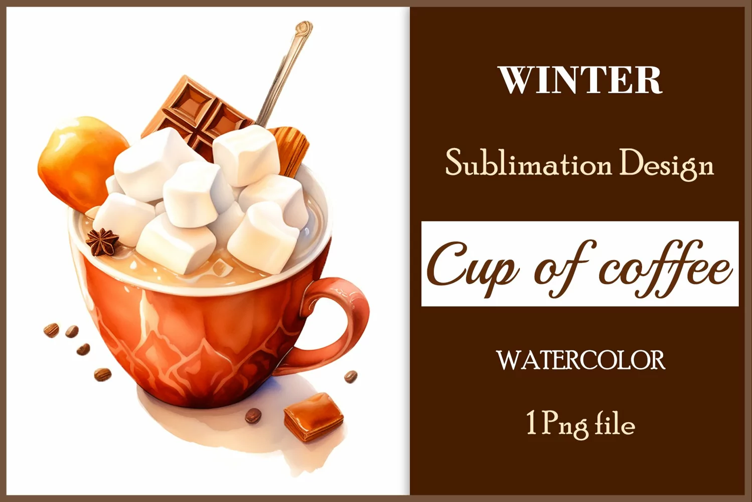 Watercolor clipart winter hot coffee mug or chocolate on clear background. Cozy and flavorful illustration. High resolution and perfect quality for printing and sublimation.
