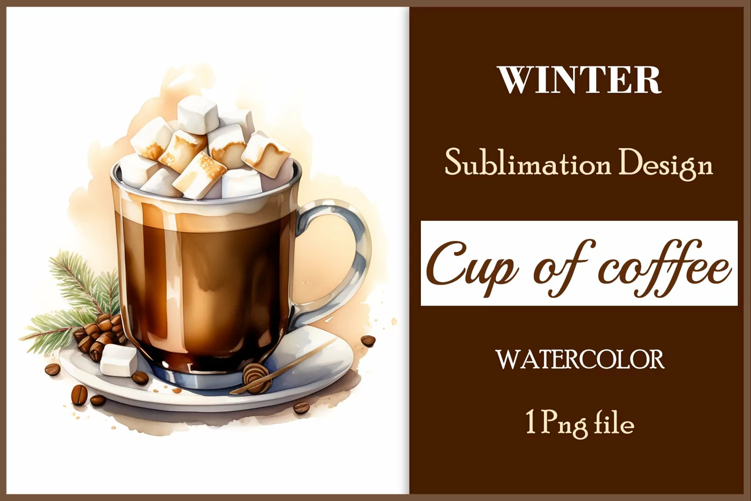 Watercolor clipart winter hot coffee mug or chocolate on clear background. Cozy and flavorful illustration. High resolution and perfect quality for printing and sublimation.