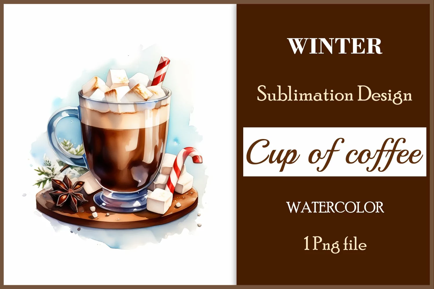 Watercolor clipart winter hot coffee mug or chocolate on clear background. Cozy and flavorful illustration. High resolution and perfect quality for printing and sublimation.