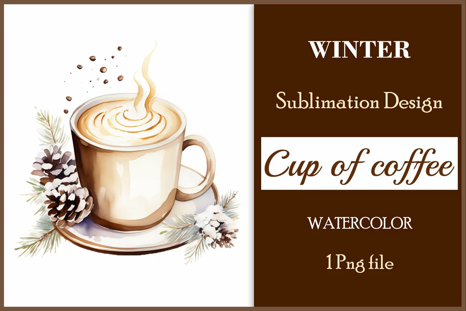 Watercolor clipart winter hot coffee mug or chocolate on clear background. Cozy and flavorful illustration. High resolution and perfect quality for printing and sublimation.