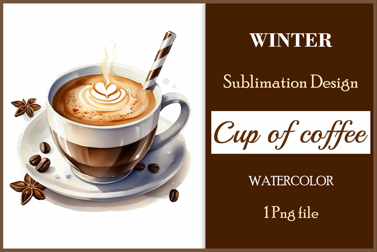 Watercolor clipart winter hot coffee mug or chocolate on clear background. Cozy and flavorful illustration. High resolution and perfect quality for printing and sublimation.