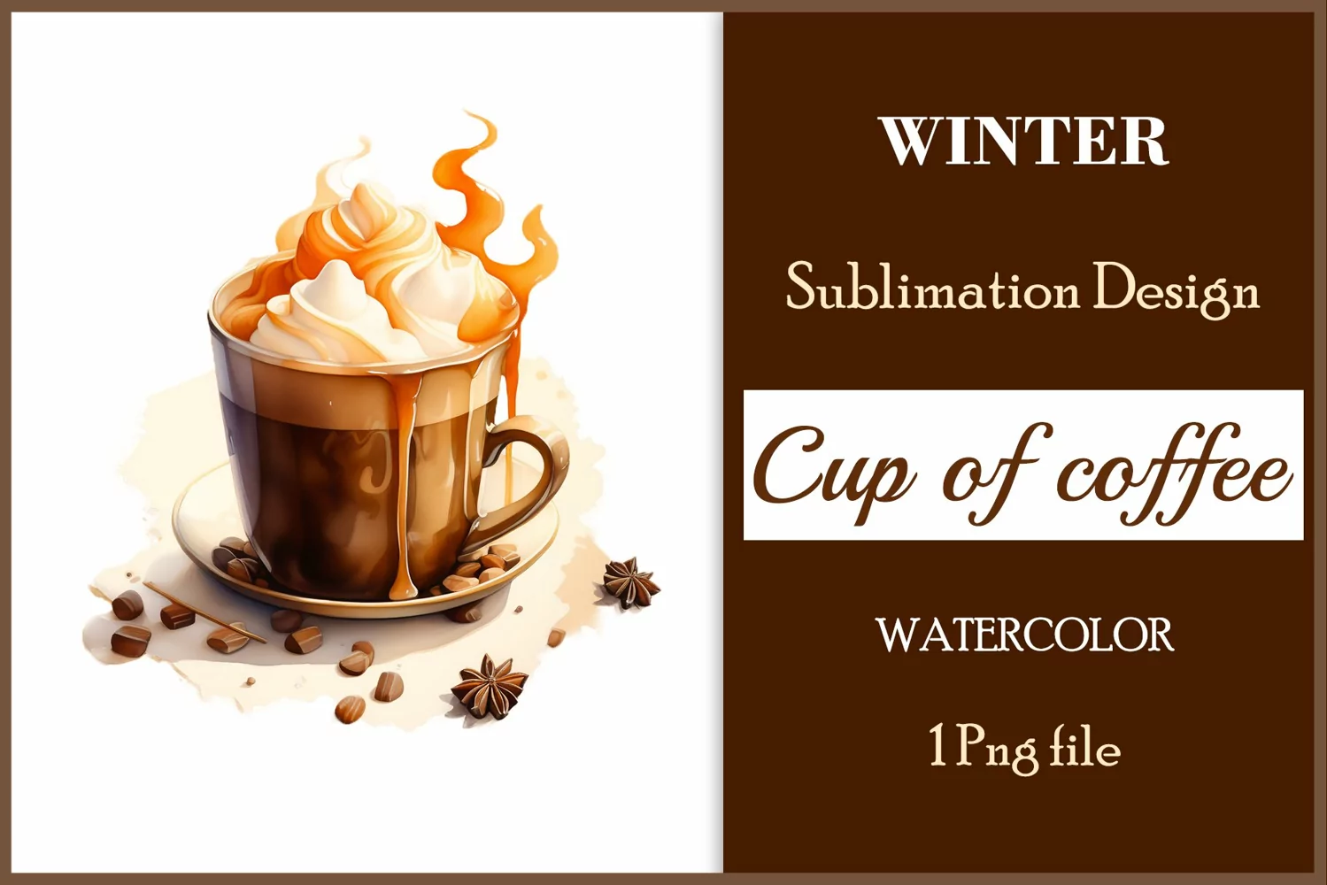 Watercolor clipart winter hot coffee mug or chocolate on clear background. Cozy and flavorful illustration. High resolution and perfect quality for printing and sublimation.