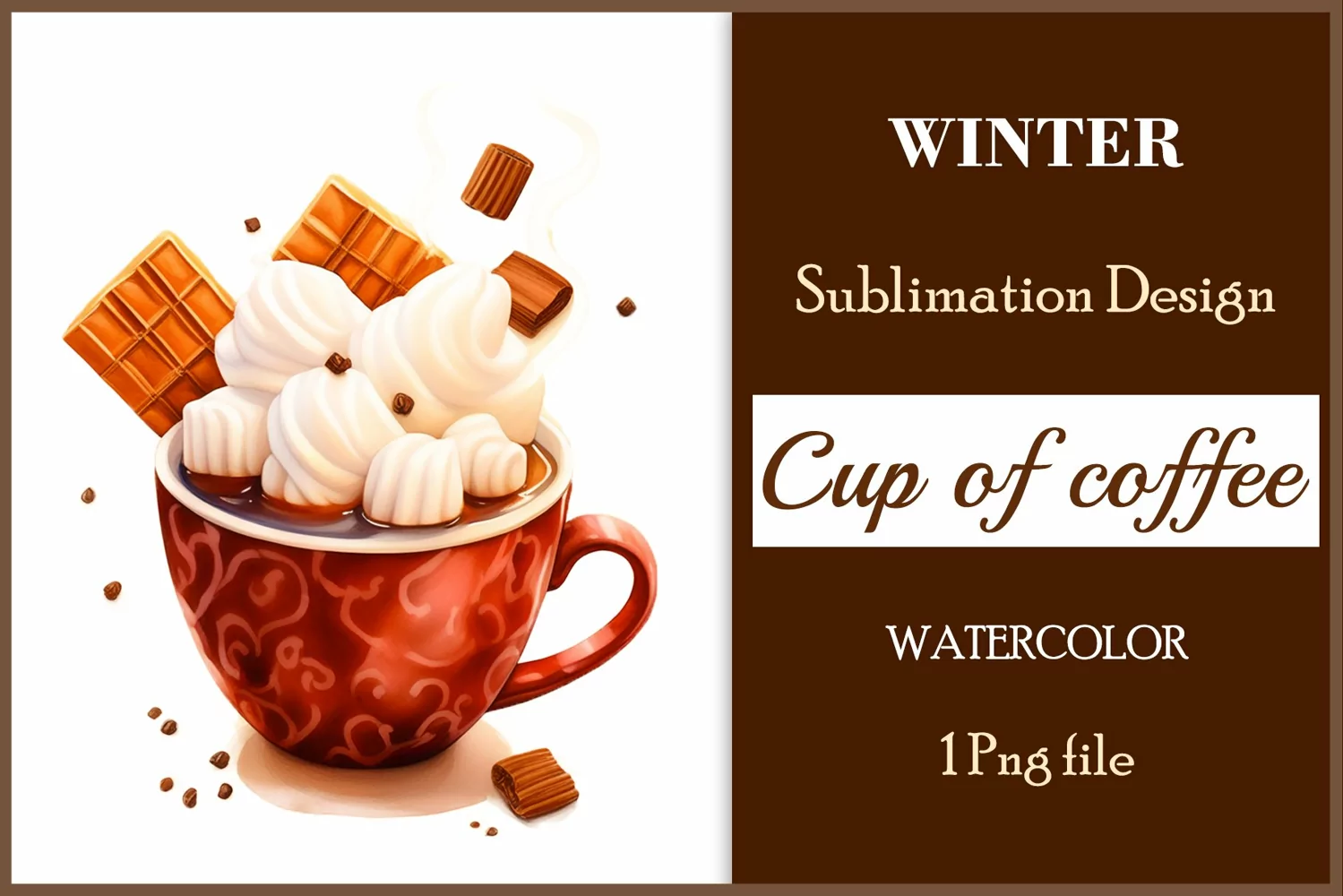 Watercolor clipart winter hot coffee mug or chocolate on clear background. Cozy and flavorful illustration. High resolution and perfect quality for printing and sublimation.