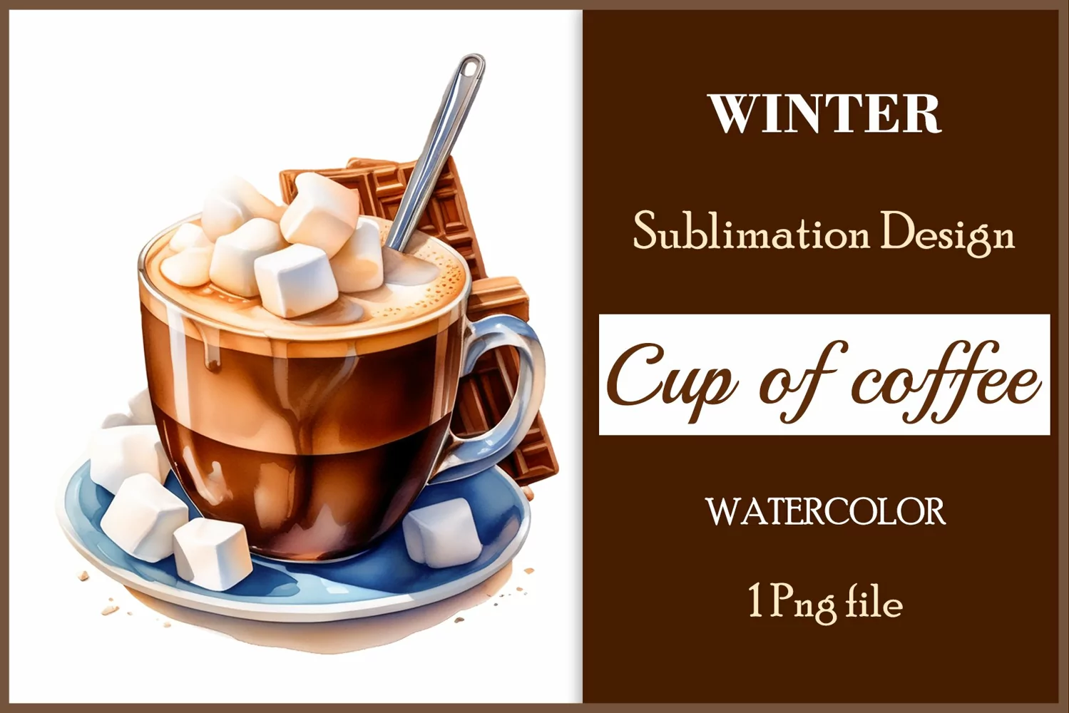Watercolor clipart winter hot coffee mug or chocolate on clear background. Cozy and flavorful illustration. High resolution and perfect quality for printing and sublimation.