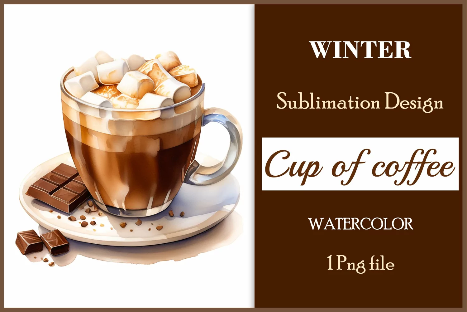 Watercolor clipart winter hot coffee mug or chocolate on clear background. Cozy and flavorful illustration. High resolution and perfect quality for printing and sublimation.