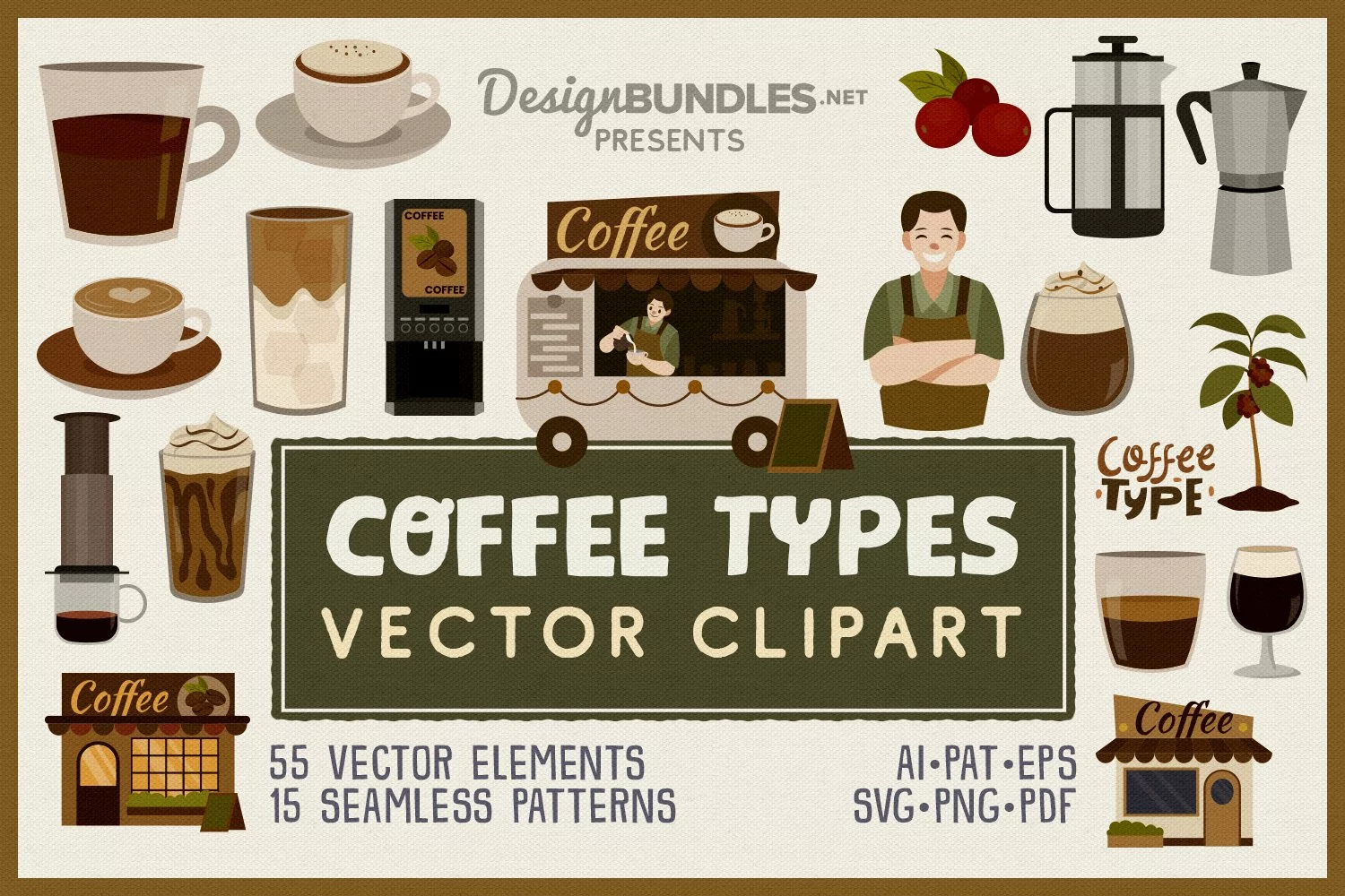 Coffee Types Vector Clipart & Seamless Patterns product image 1