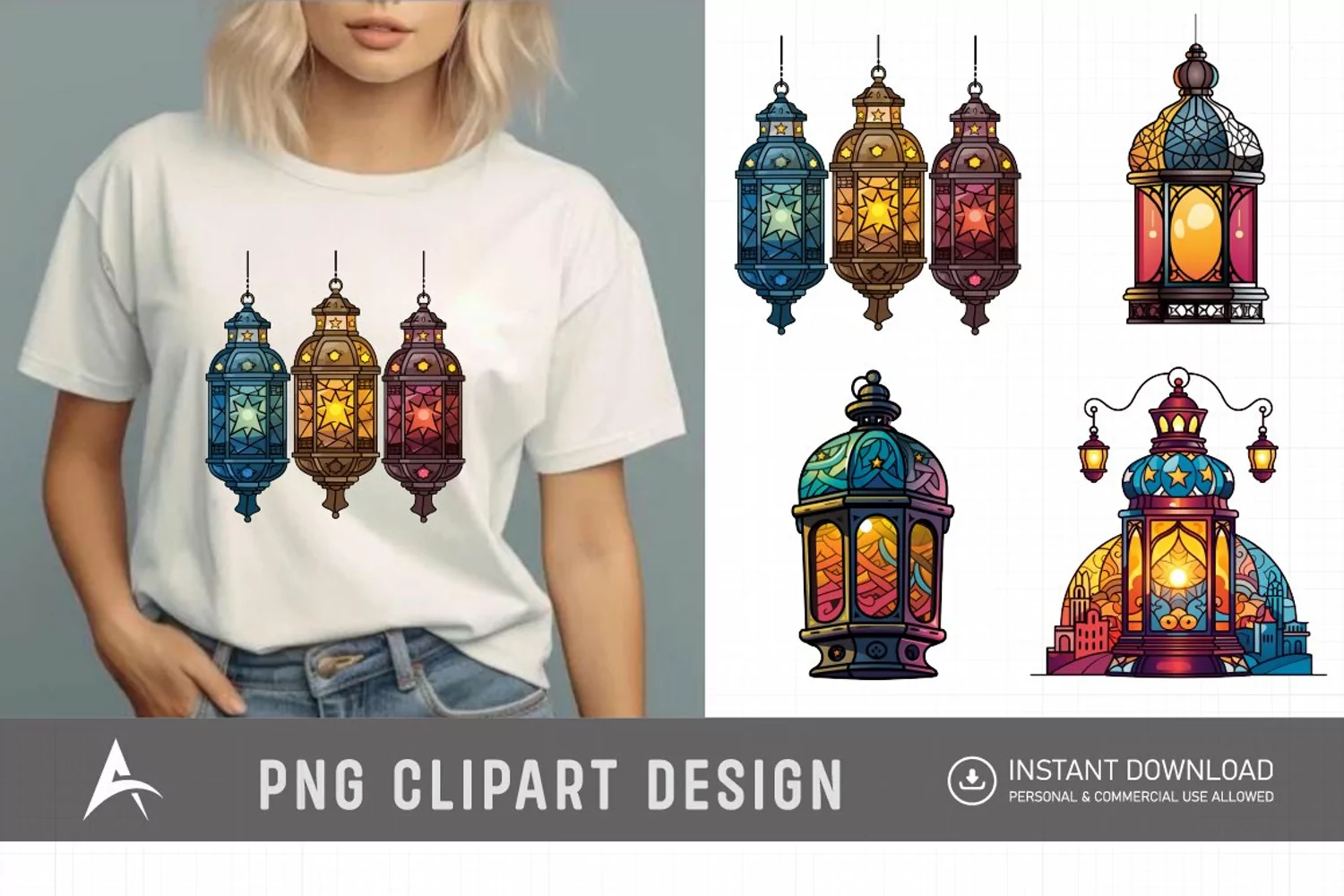 Watercolor Color full Lantern Ramadan Clipart product image 1
