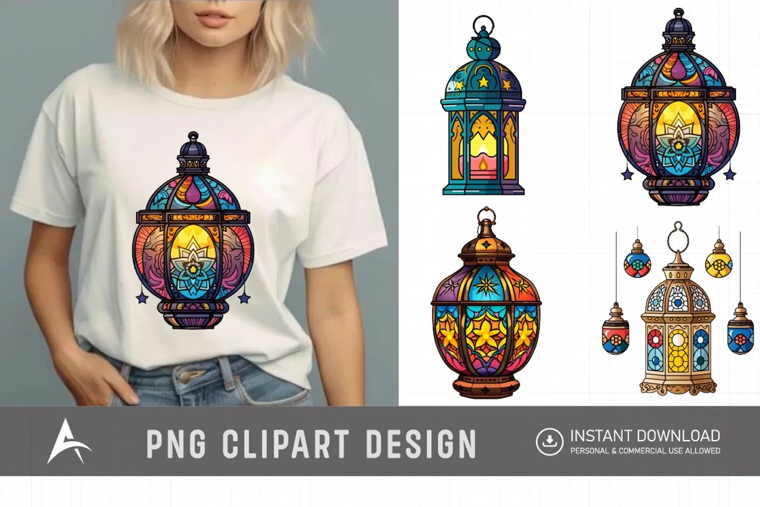 Watercolor Color full Lantern Ramadan Clipart product image 1