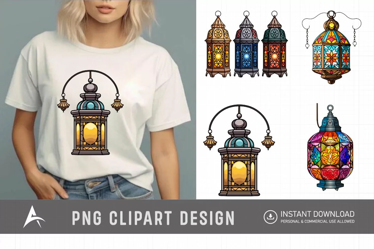 Watercolor Color full Lantern Ramadan Clipart product image 1