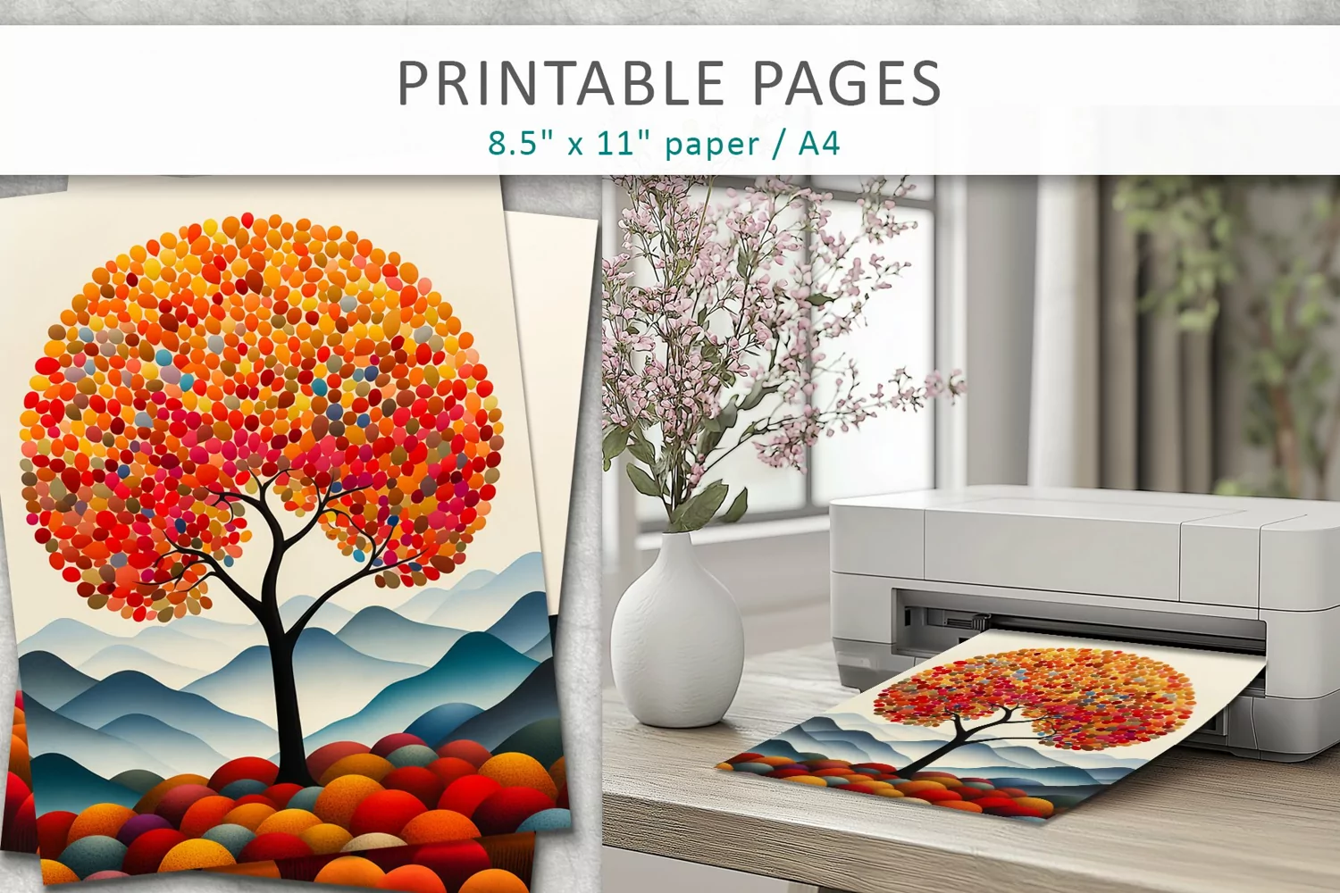 Artistic tree journal pages, Tree-themed scrapbook paper product image 1