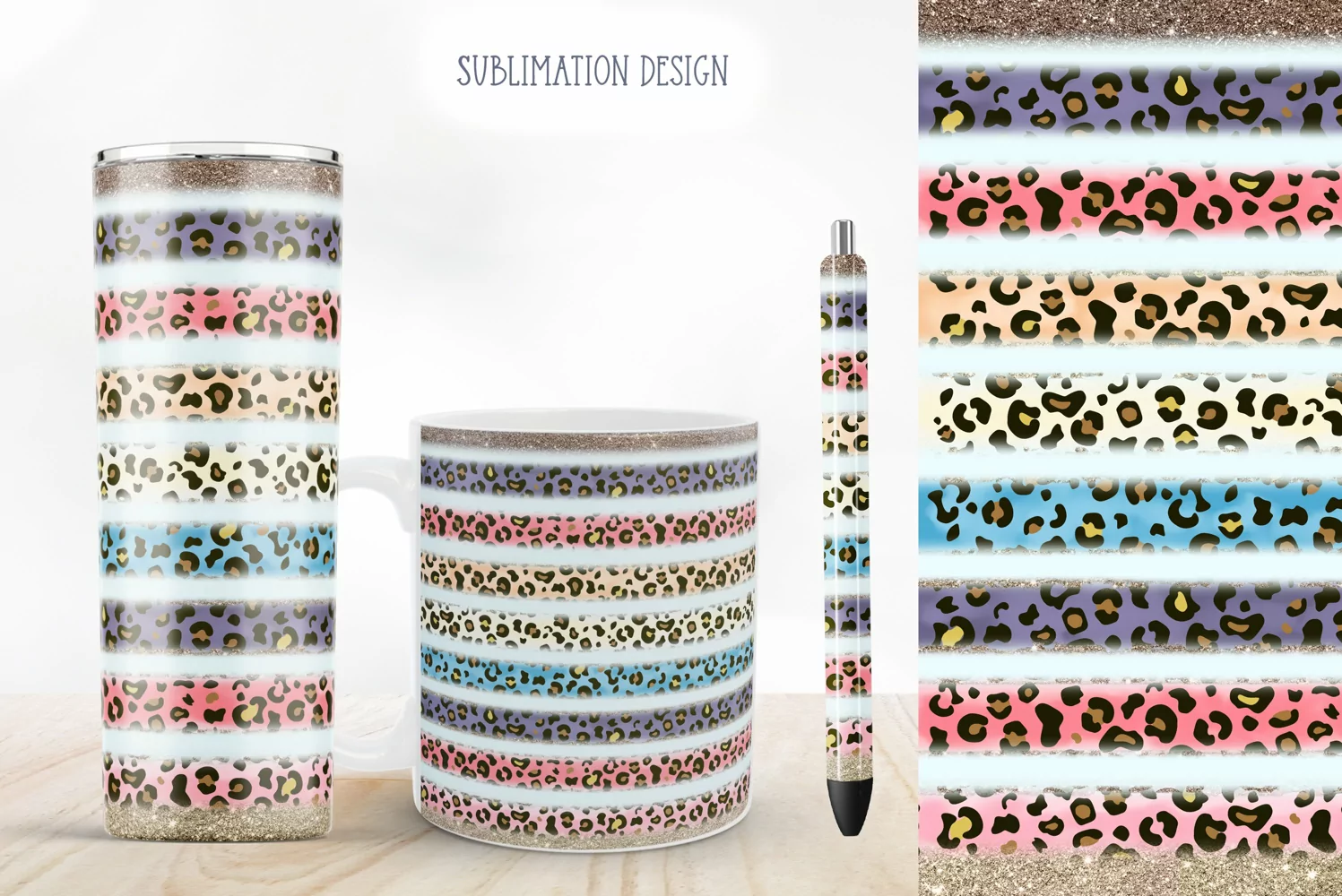 color leopard stripes sublimation design for tumbler and mug and pen