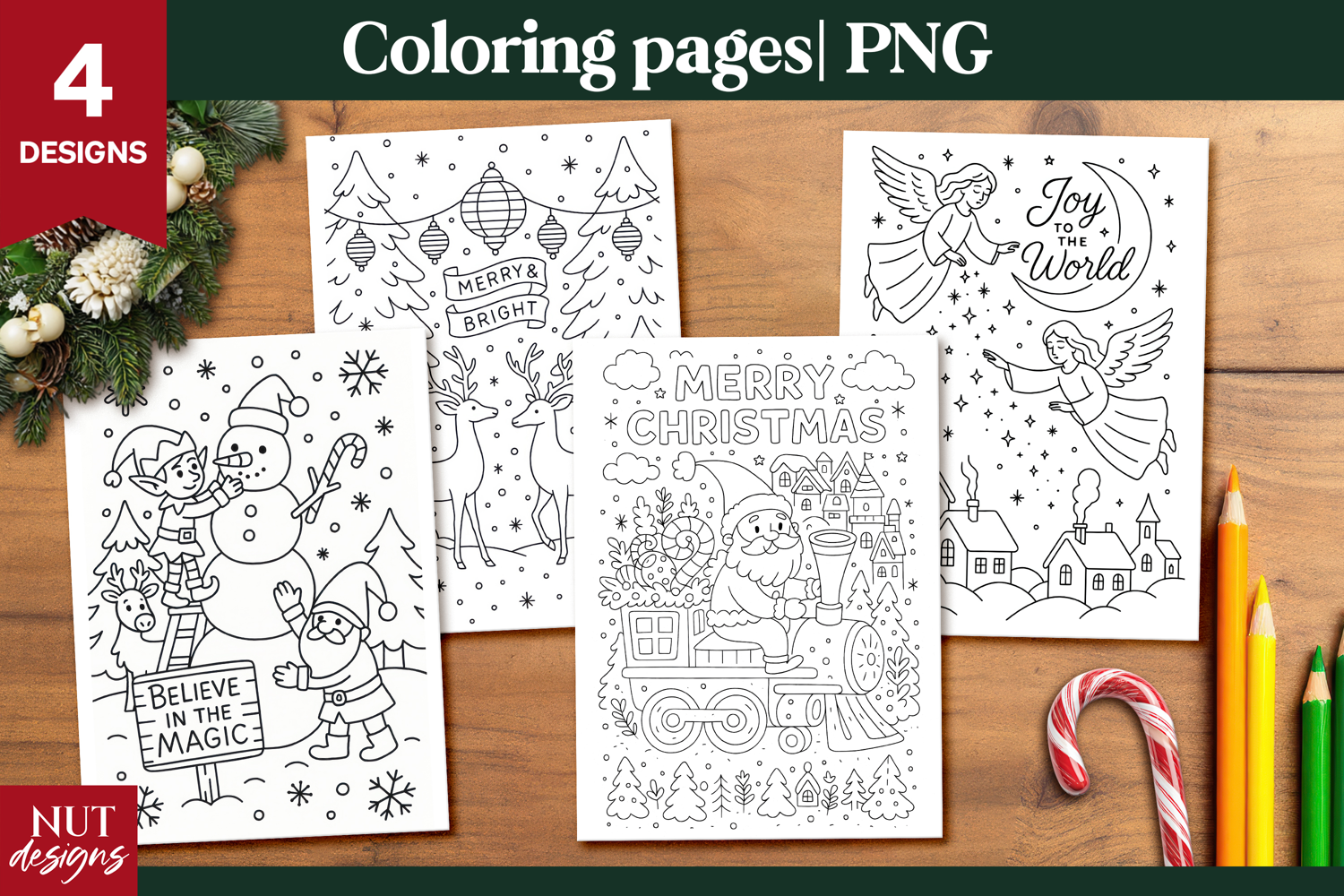 Merry Christmas Coloring Pages for Kids printable acrivity product image 1