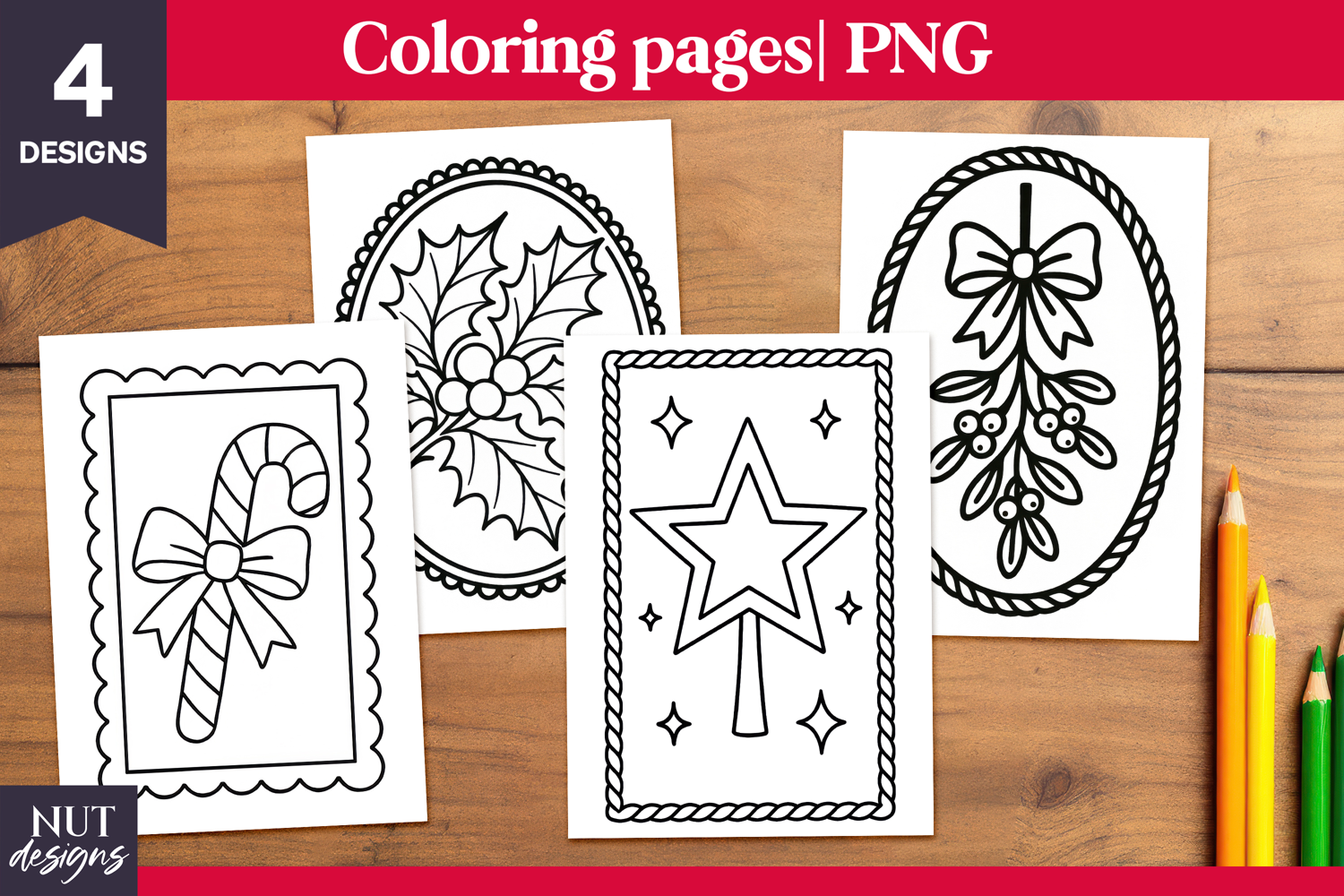 Coloring page for kids Christmas Candy cane, Star, Mistletoe product image 1