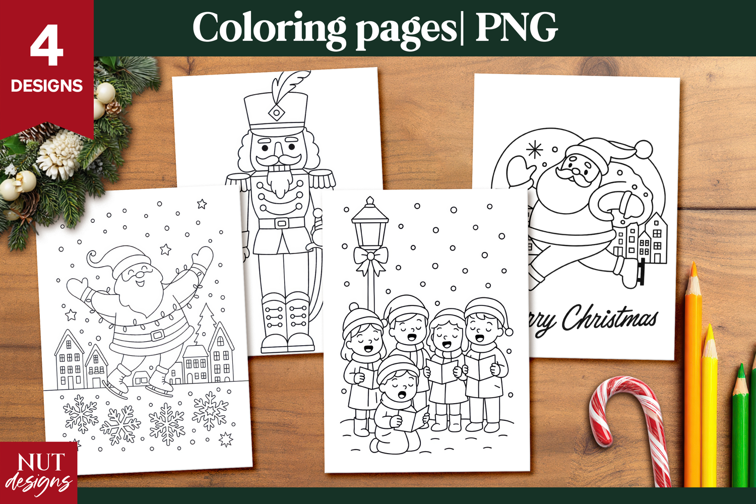 Merry Christmas Coloring Pages for Kids printable acrivity product image 1