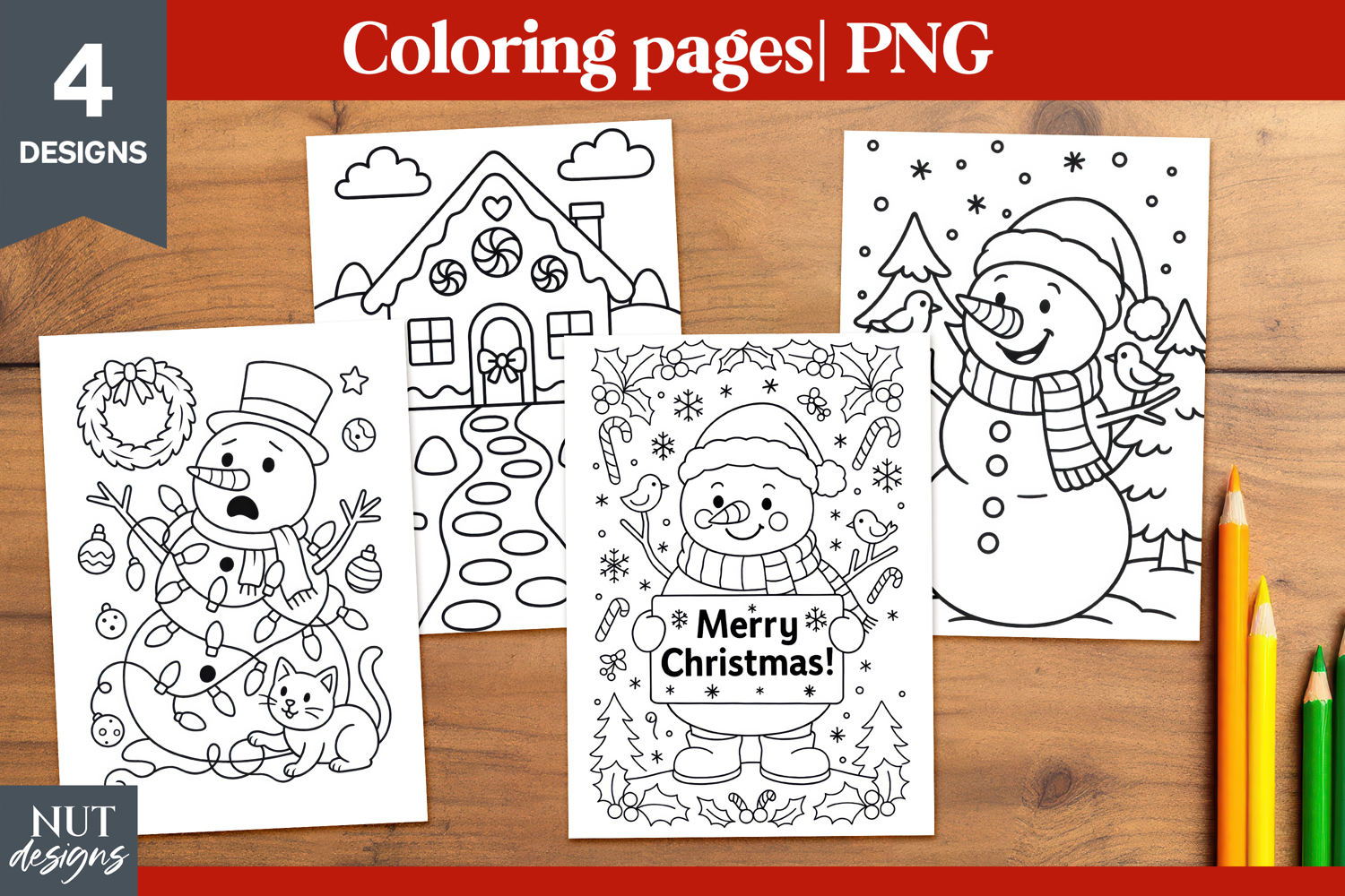 Christmas printables Coloring pages Snowman Christmas time product image 1