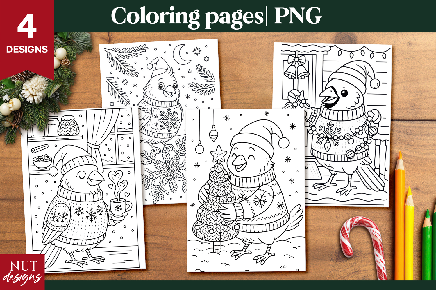 Cardinal Bird Christmas Coloring Pages for Kids printable product image 1