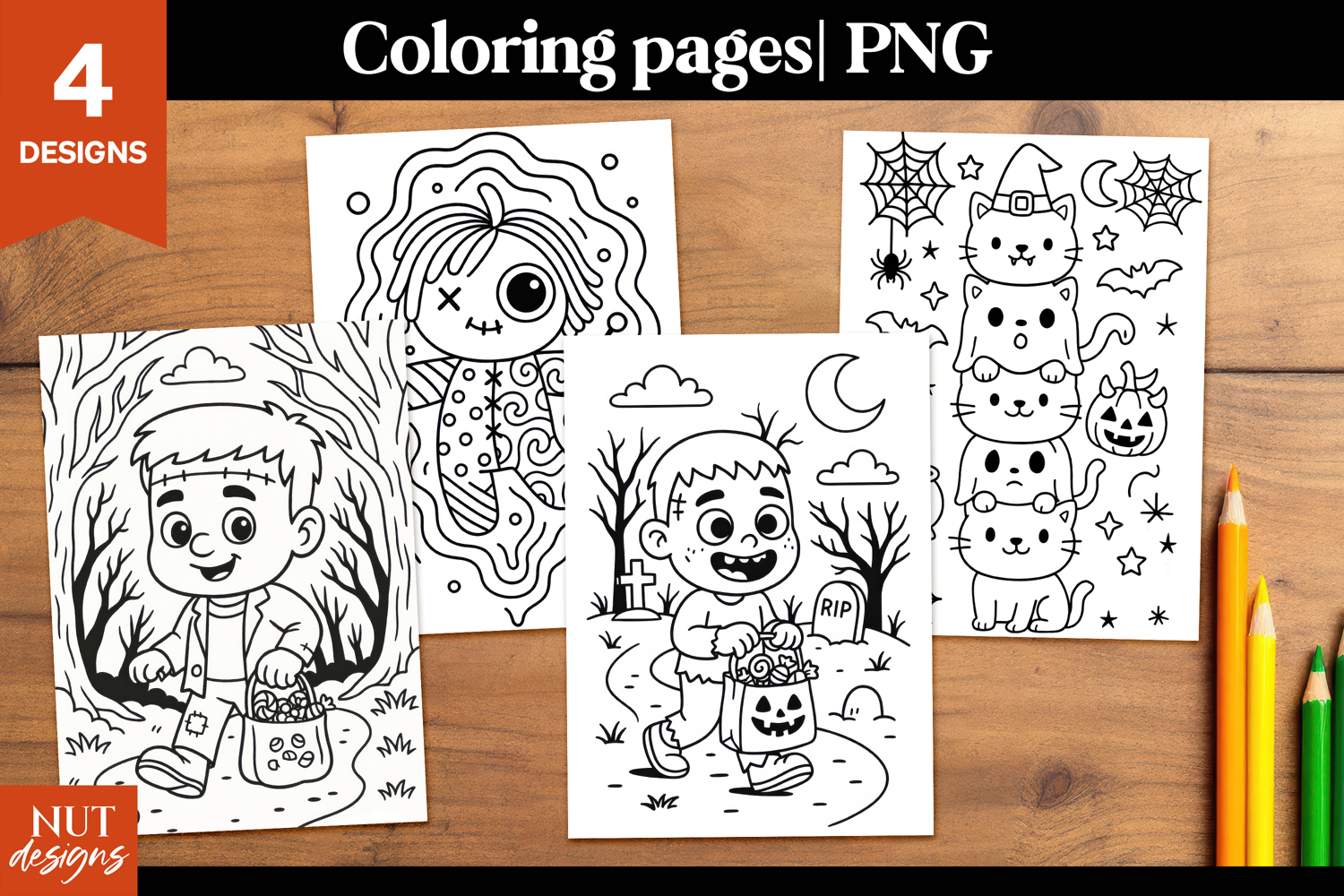Halloween coloring pages for kids Zombie Voodoo Frankenstein product image 1