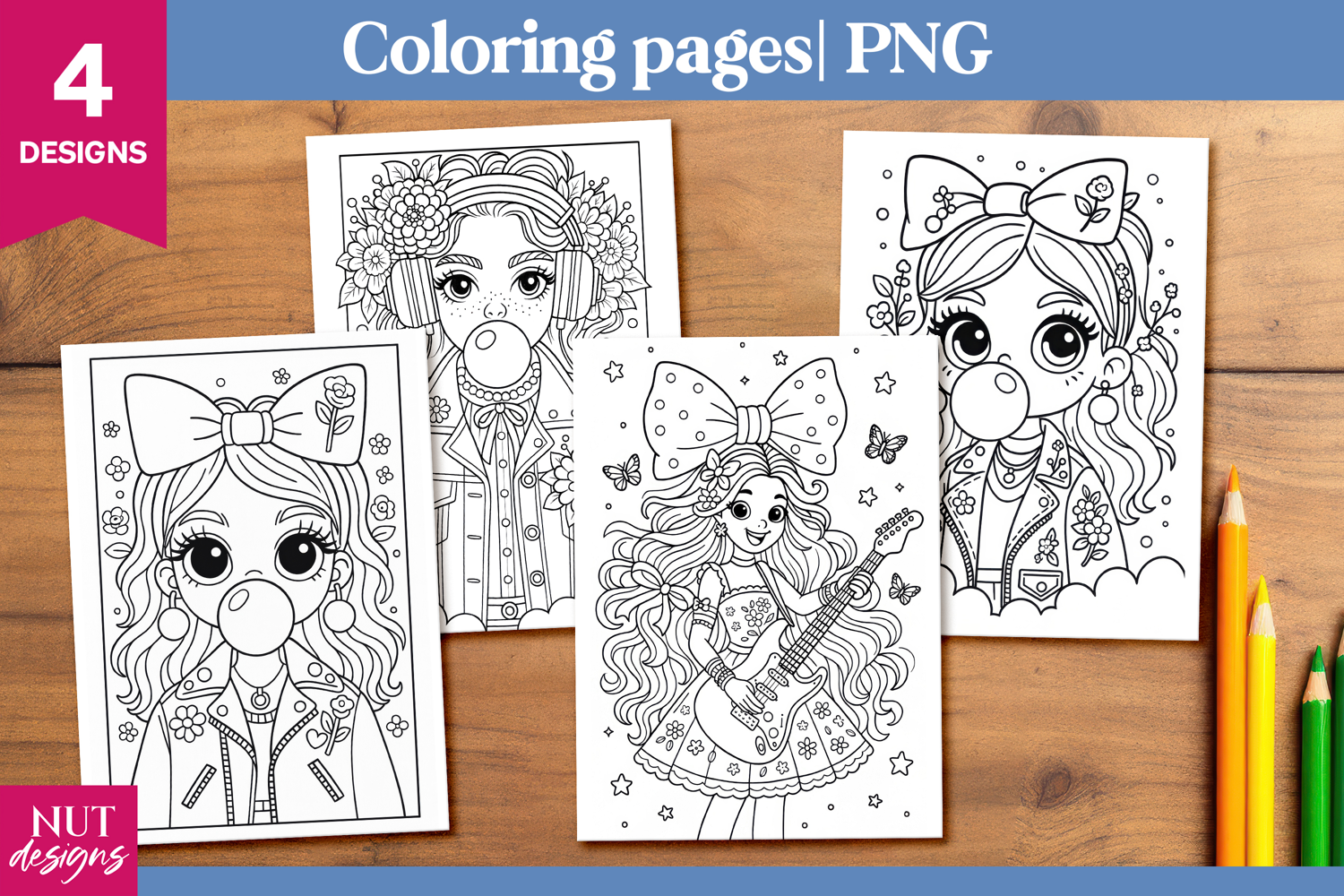 Cute Bubblegum Girl Coloring Pages for kids Spring Coloring product image 1