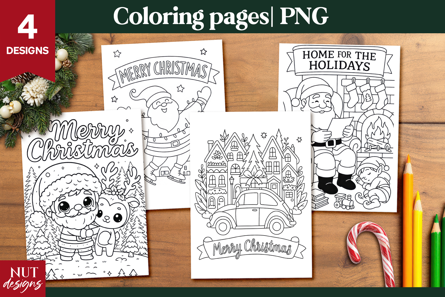 Merry Christmas Coloring Pages for Kids printable acrivity product image 1