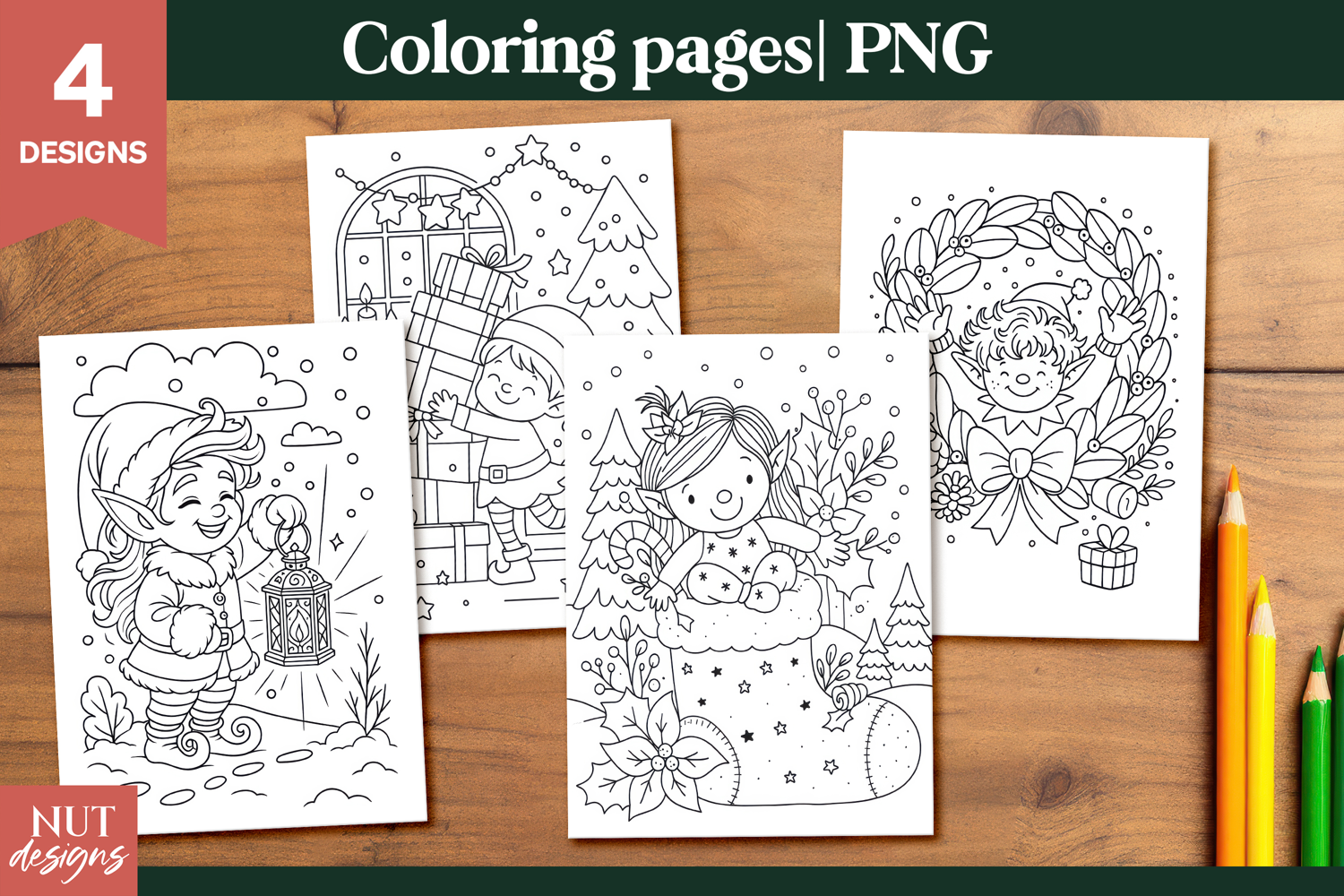 Coloring pages for kids Christmas Elf Coloring Pages PNG product image 1