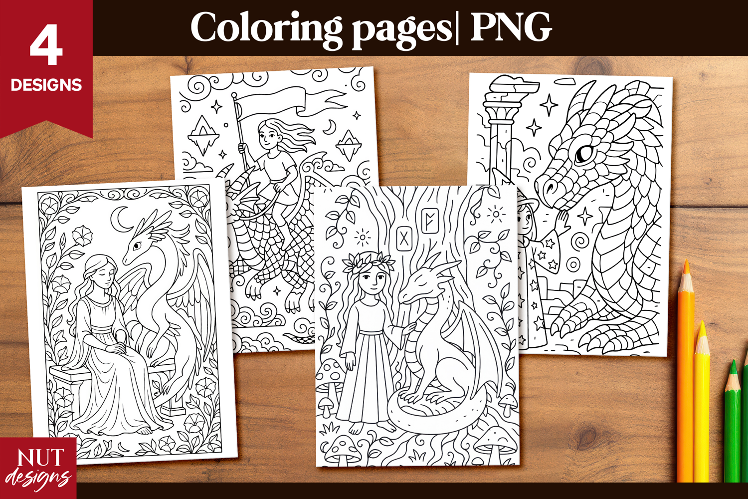 Fantasy Dragon Coloring Pages PNG product image 1