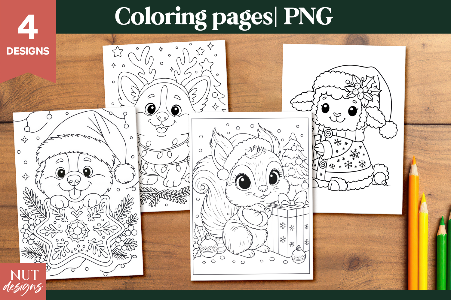 Coloring pages for kids Cute Animal Christmas Coloring Pages product image 1