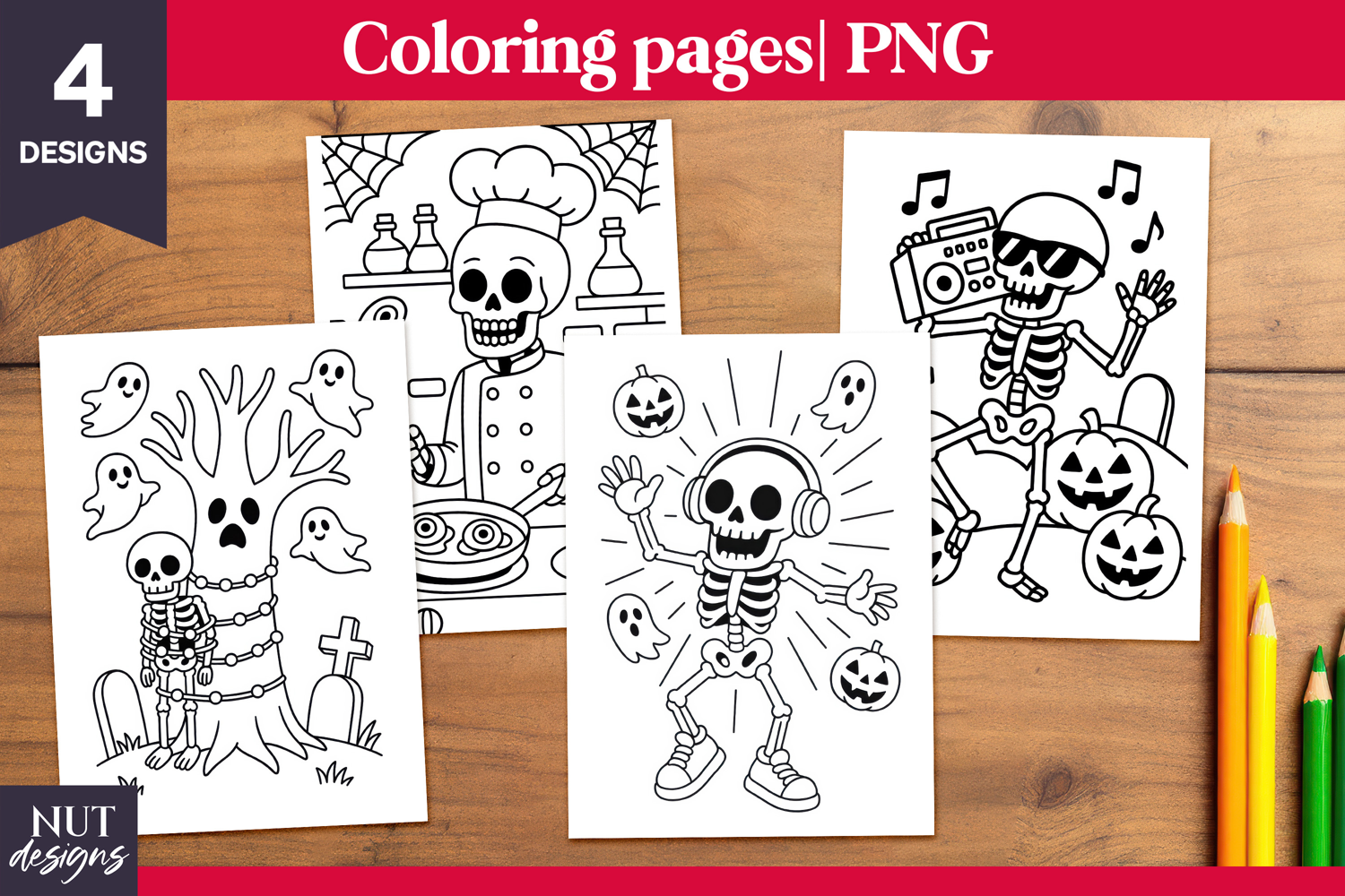 Halloween coloring pages Skeleton color page printable product image 1