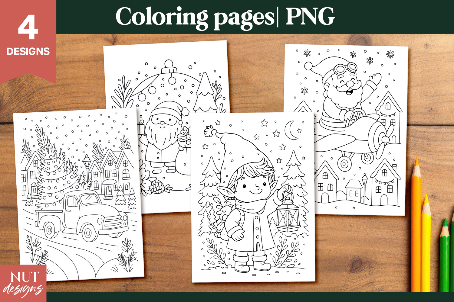 Coloring pages for kids Christmas Santa Coloring Pages PNG product image 1