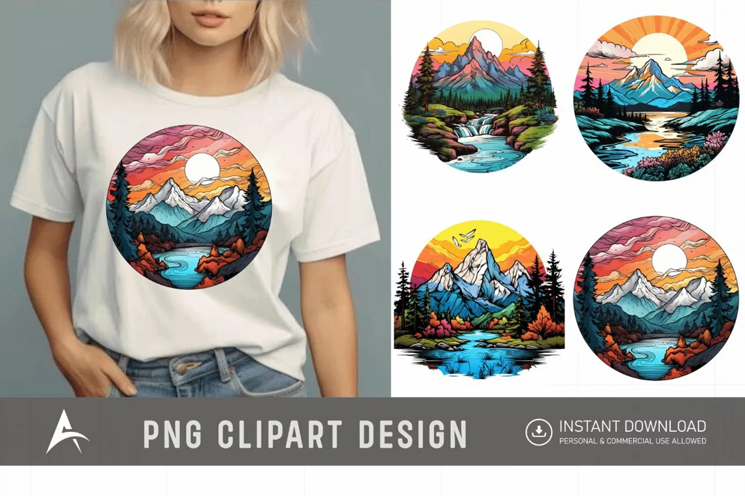 Watercolor Color Serene Mountain Landscape Clipart product image 1
