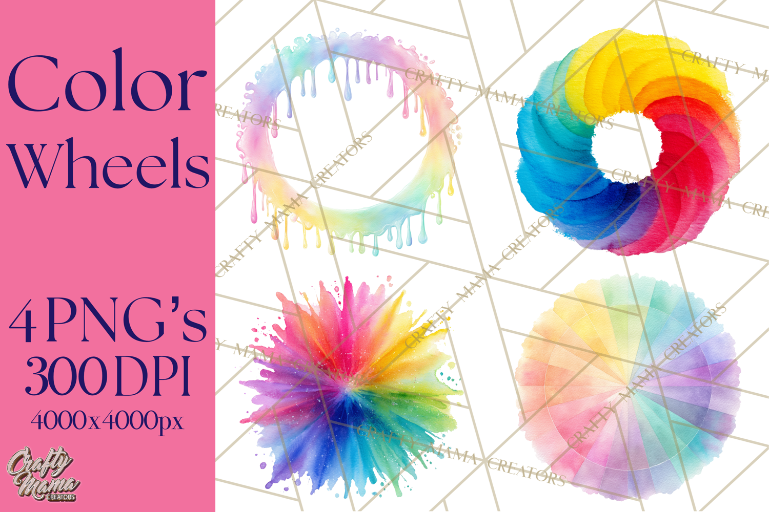 Color Wheel Clipart, Watercolor Paint Splash Art, Bright Png product image 1