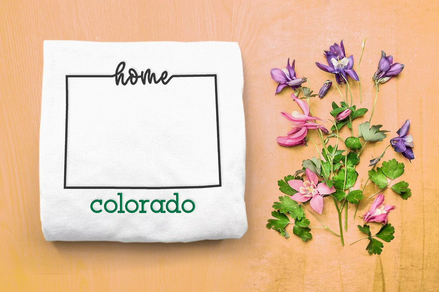 Colorado state shape outline embroidery with home incorporated into the border.