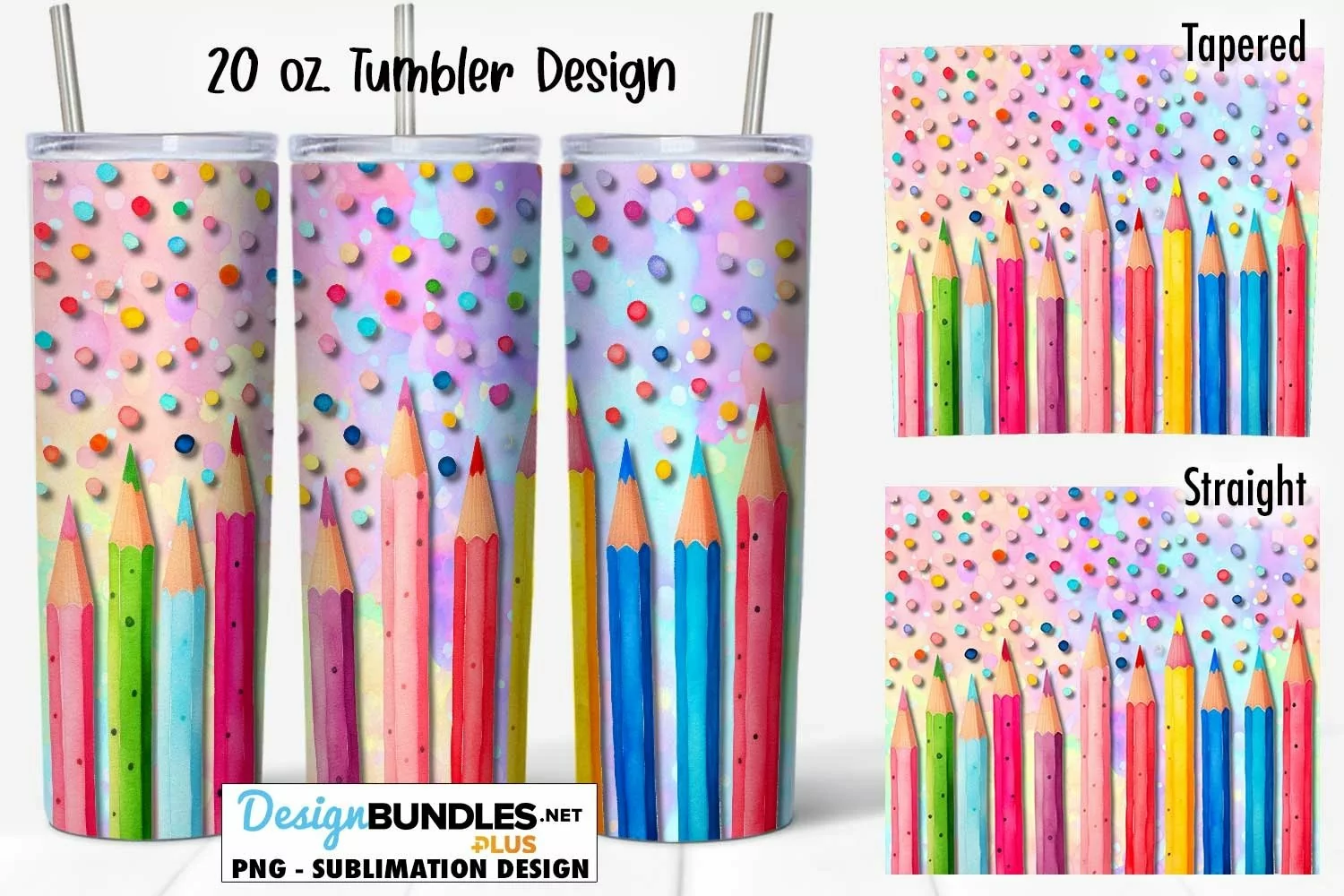 Polka Dot Colored Pencils 20 oz Sublimation Tumbler Design product image 1