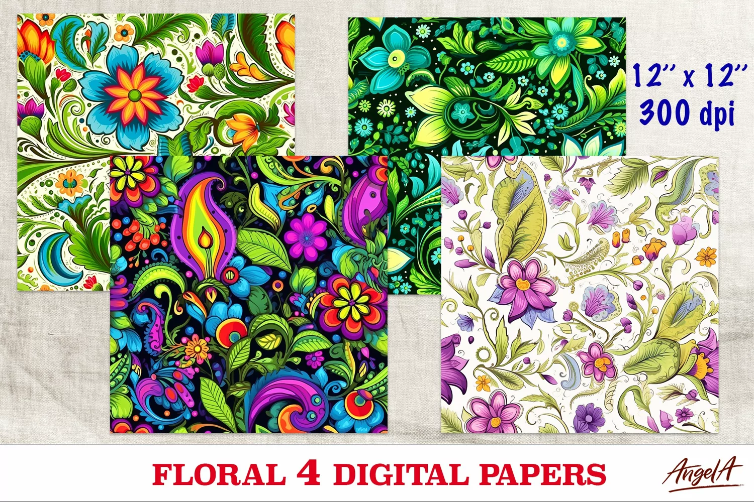 Floral digital paper / summer colorful flowers pattern product image 1