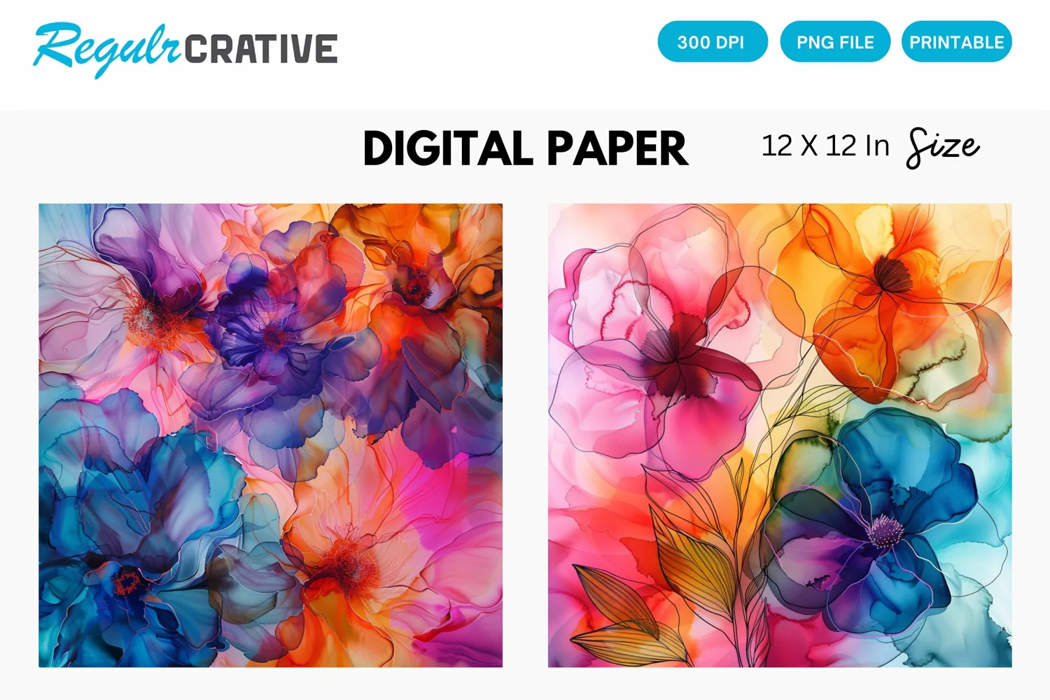 Colorful Alcohol Ink Floral Digital Paper product image 1