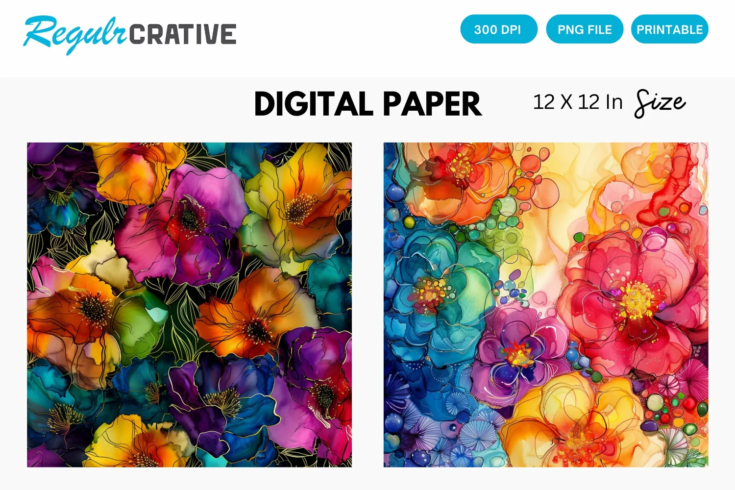 Colorful Alcohol Ink Floral Digital Paper product image 1