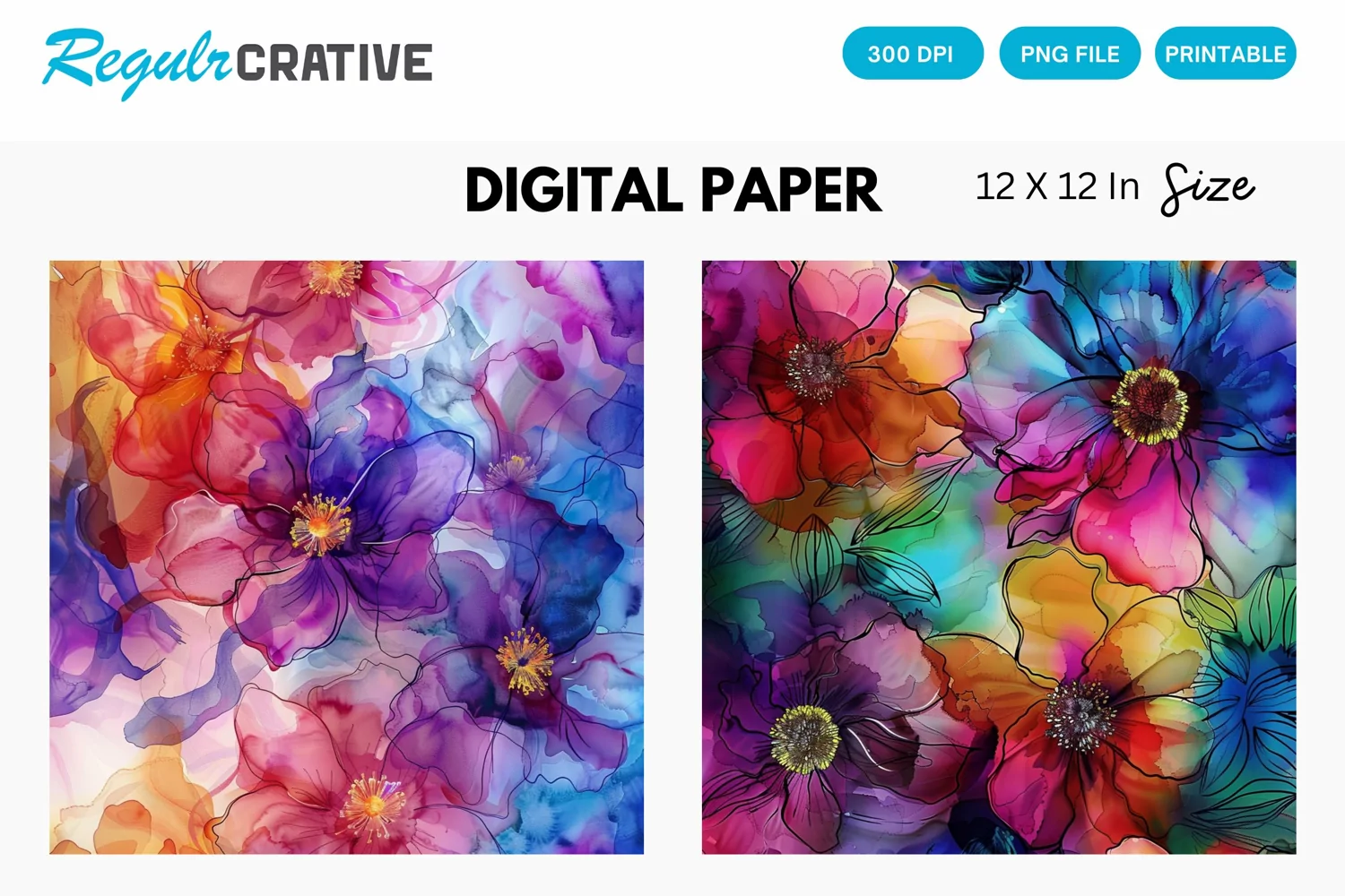 Colorful Alcohol Ink Floral Digital Paper product image 1