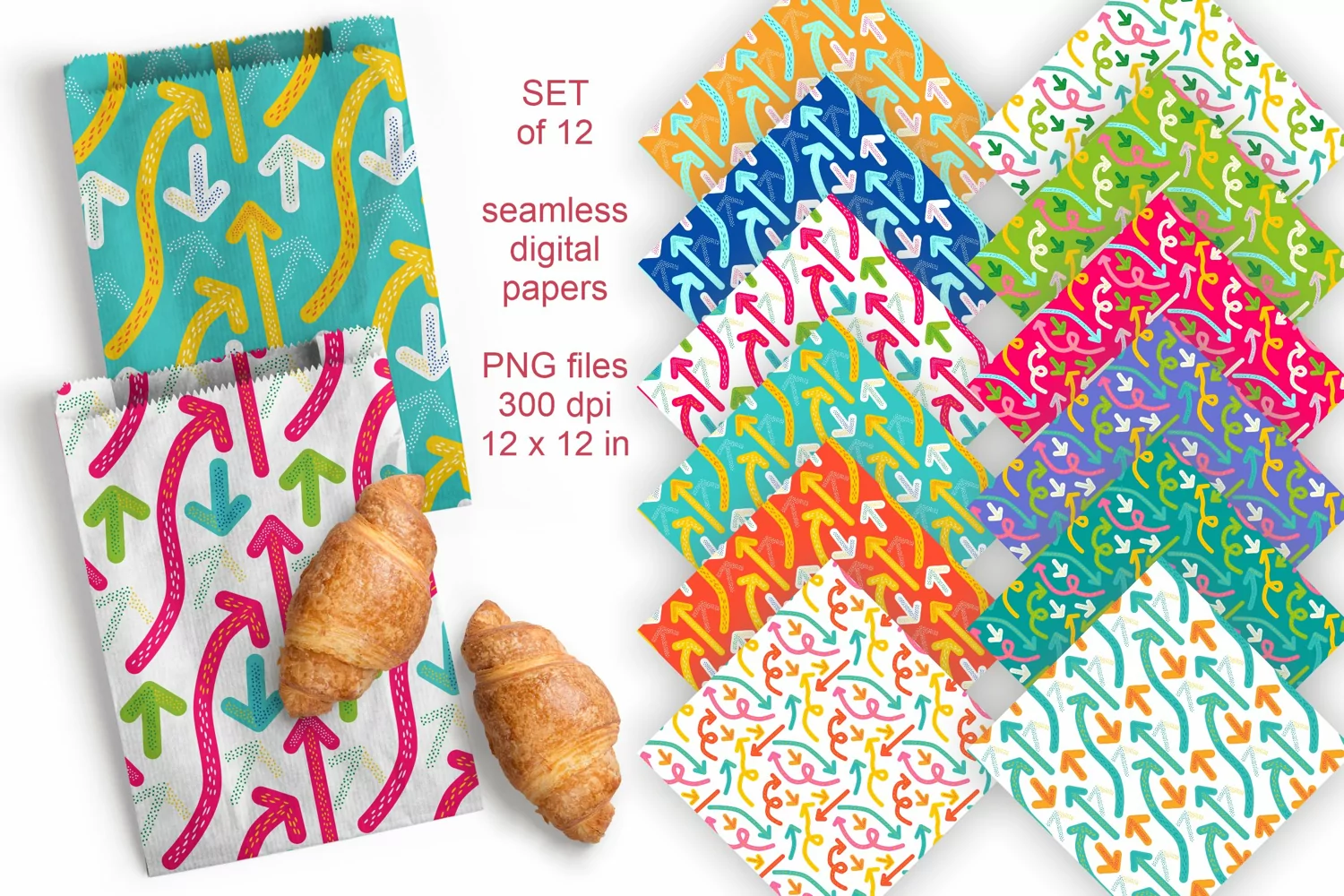 Colorful Arrows Seamless Patterns Digital Papers 12 PNG files