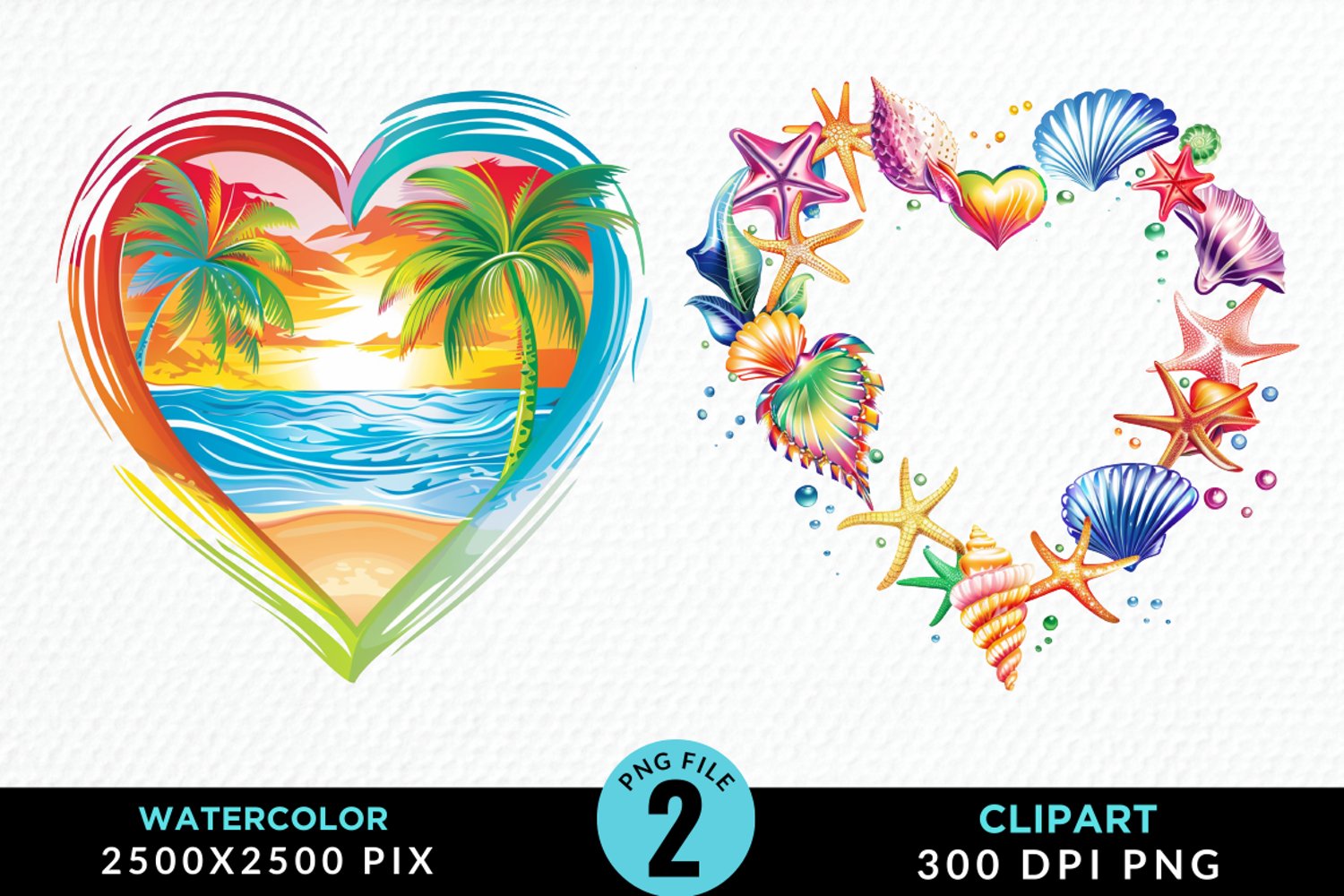 Colorful Beach Heart Artwork Clipart product image 1