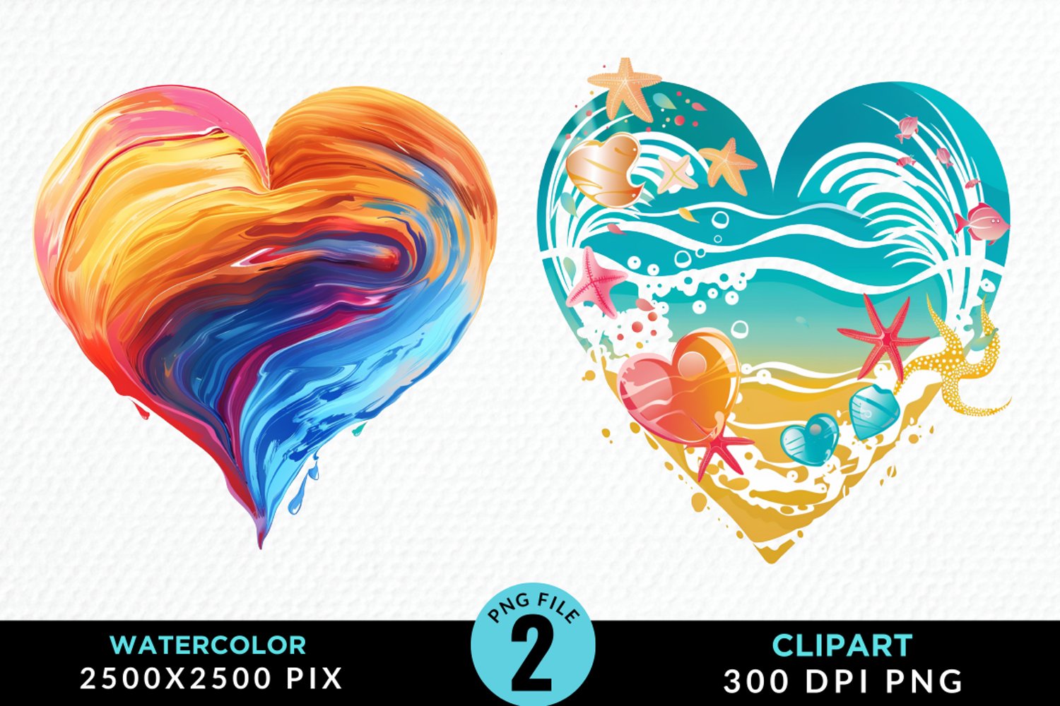 Colorful Beach Heart Artwork Clipart product image 1