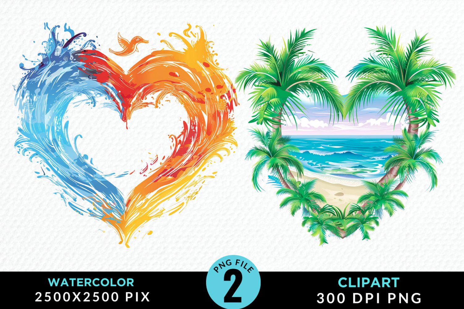 Colorful Beach Heart Artwork Clipart product image 1